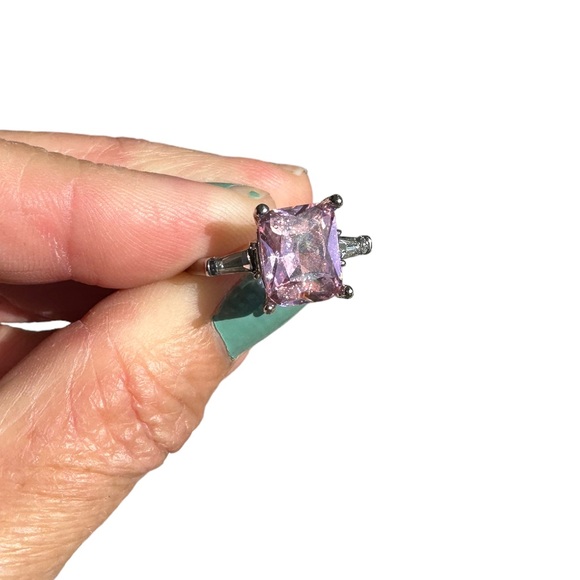 Pink Rectangular Center Stone with Rhinestone Baguettes - Picture 8 of 8